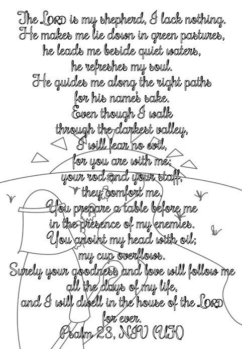 Psalm 23 Reflective Colouring Page*This reflective colouring page is suitable for all ages and gives people the opportunity to prayerfully consider the words of this Psalm, while taking some time to colour the words. An A4 sheet which can be photocopied as needed.